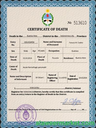 Argentina death certificate PSD template